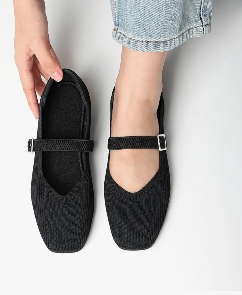 Ck. MSRP $46 NWOB CELNEPHO BLACK RIBBED KNIT SQUARE TOE MARY JANE FLATS ♡SIZE 6♡
